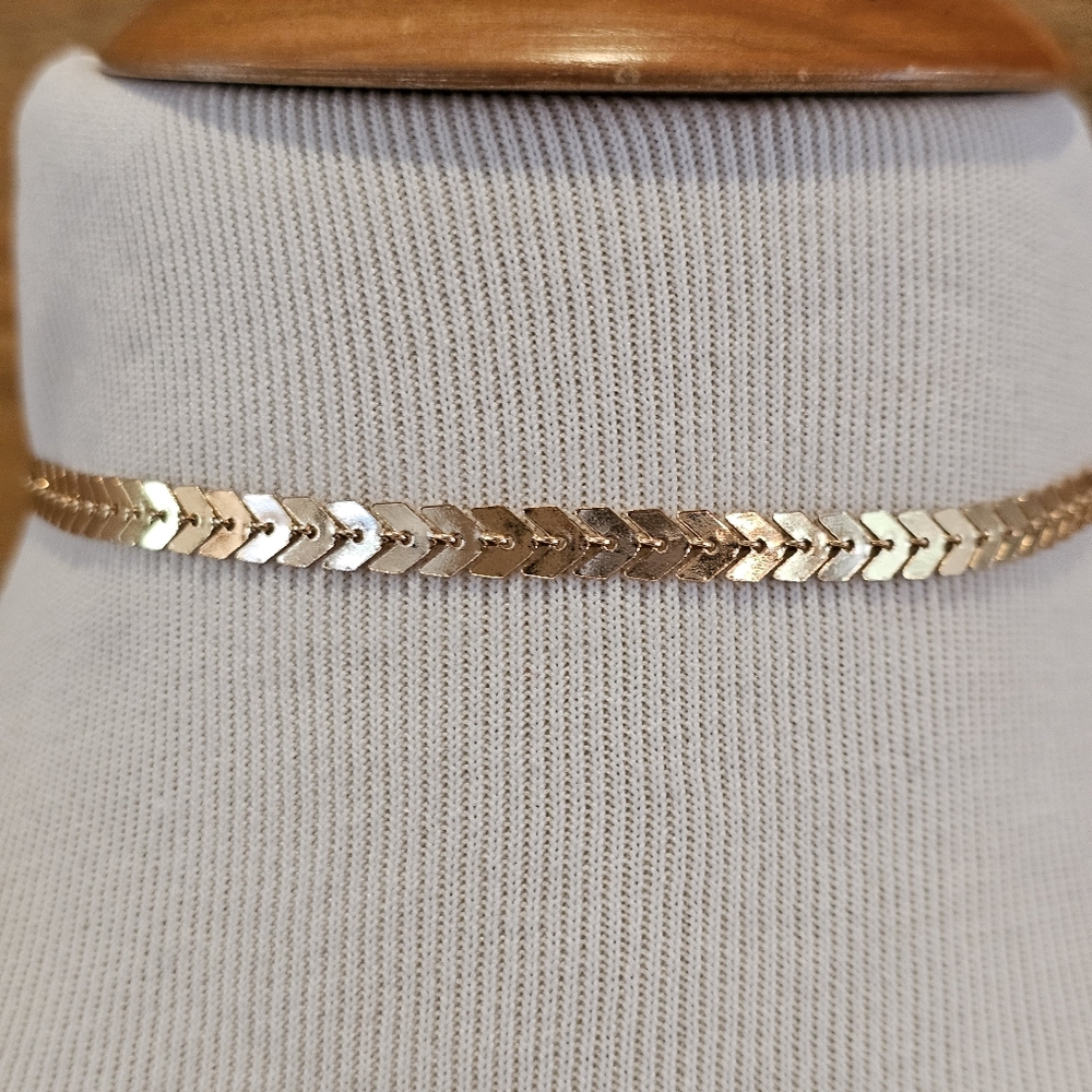 Goldtone Chevron Choker Necklace - Picture 2 of 4